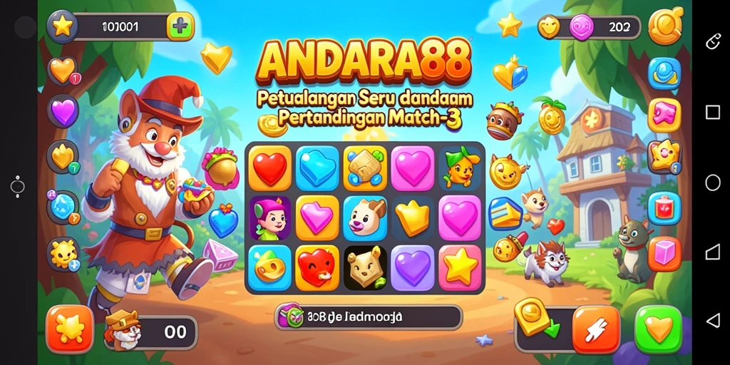 Screenshot gameplay ANDARA88 menampilkan permata berwarna dan tantangan menarik.