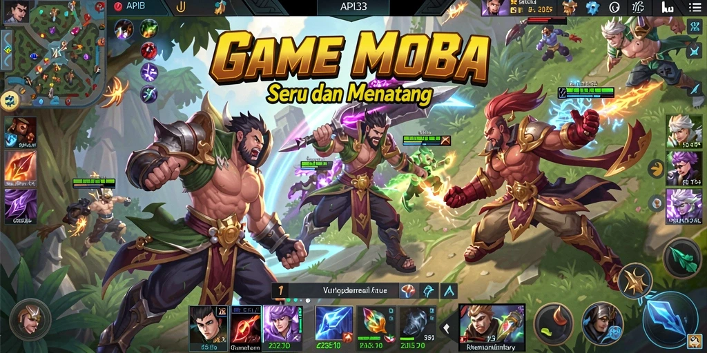 Tangkapan layar utama API33 menampilkan aksi seru gameplay MOBA.