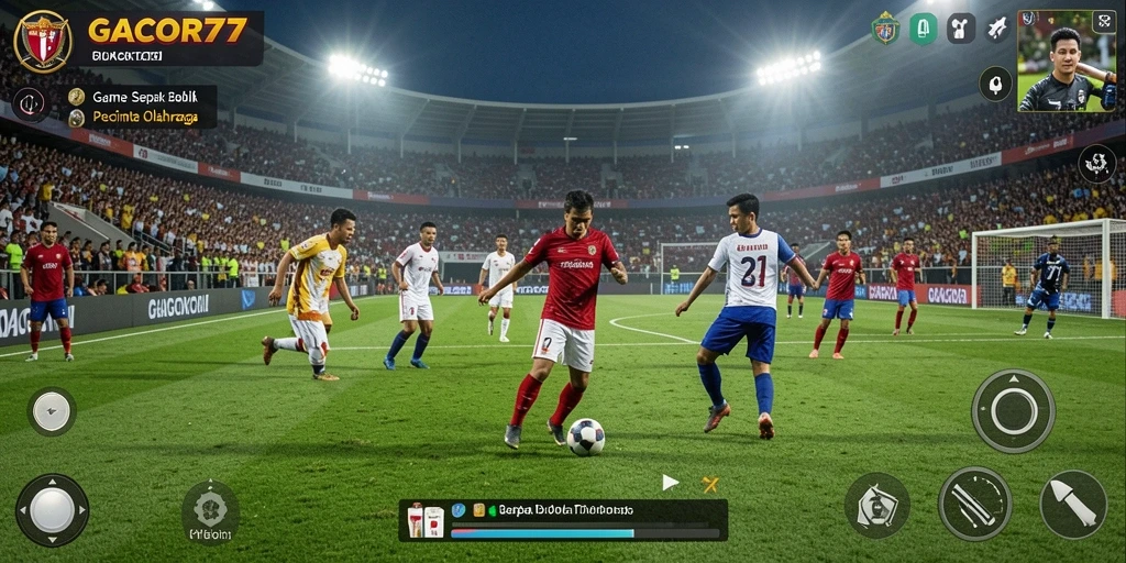 Screenshot gameplay GACOR77 dengan aksi sepak bola yang seru.