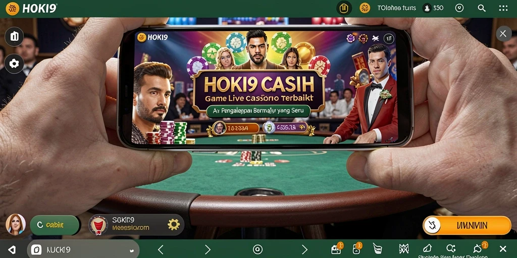Screenshot gameplay HOKI9 menampilkan dealer langsung dan suasana kasino yang autentik.