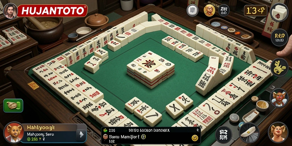 Tampilan gameplay seru dalam HUJANTOTO dengan grafis Mahjong yang menarik.