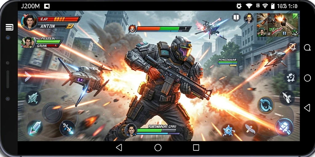 Tangkapan layar gameplay <strong>J200M</strong> menampilkan aksi pertempuran yang seru dan mendebarkan.