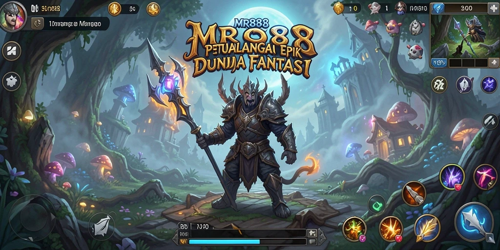 Screenshot gameplay MR888 yang menampilkan pertarungan seru di dunia fantasi.