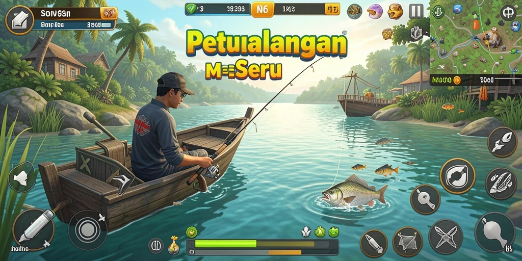 Tampilan gameplay N06 yang menarik saat memancing di alam bebas.