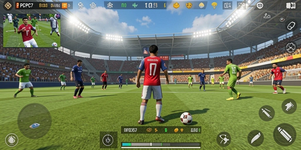 Screenshot dari gameplay PCPC7 yang menunjukkan aksi seru di lapangan.