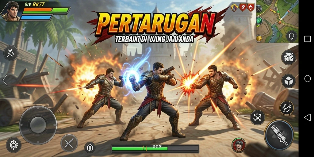 Tampilan gameplay pertarungan seru dan mendebarkan di RK77.