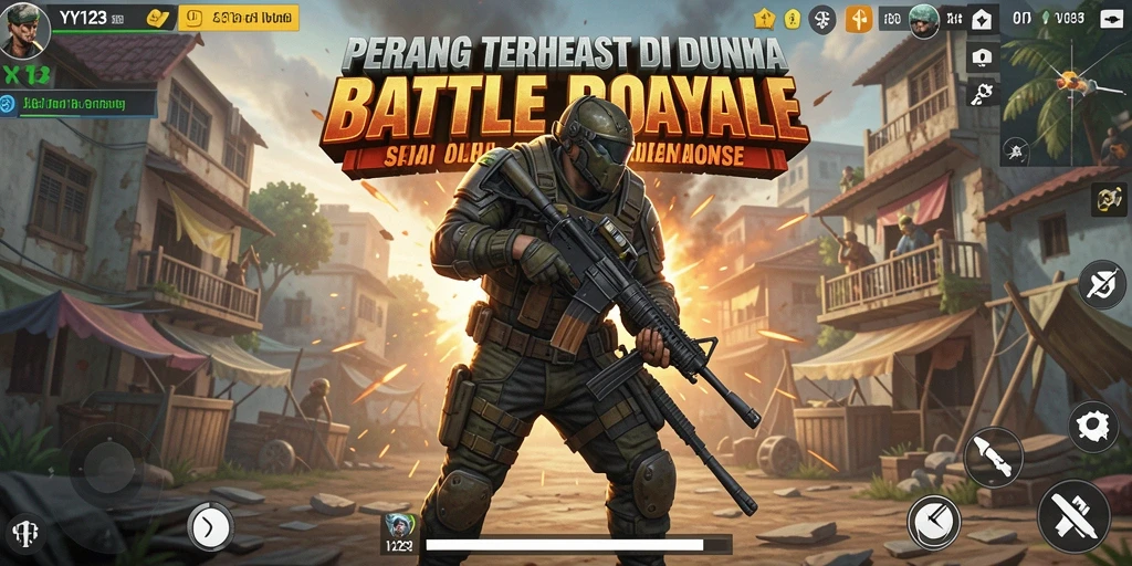Tangkapan layar dari gameplay YY123 yang mendebarkan dalam mode Battle Royale.